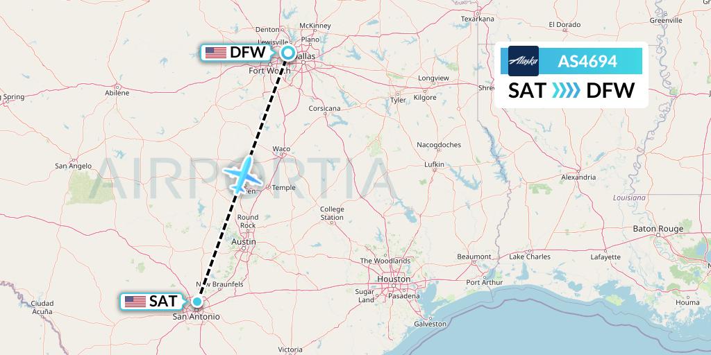 AS4694 Alaska Airlines Flight Map: San Antonio to Dallas