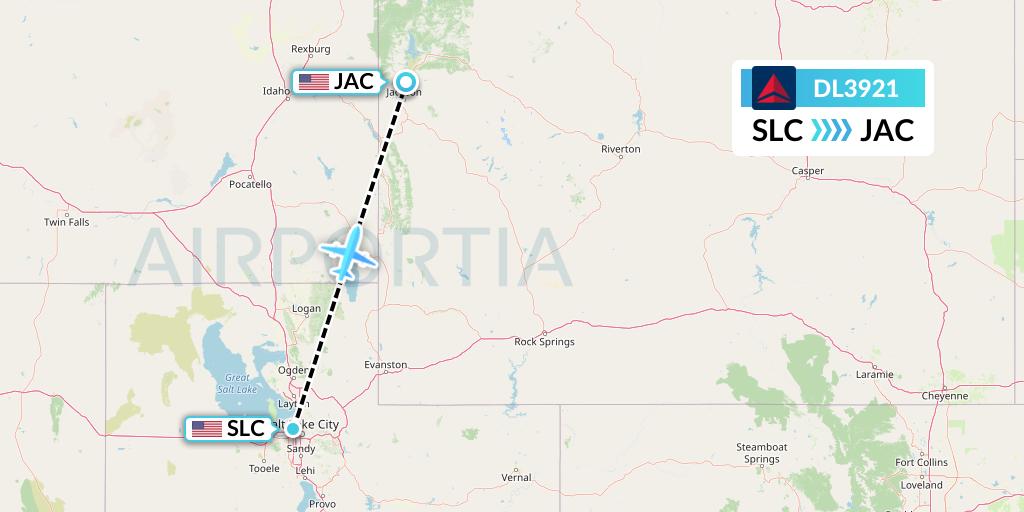 DL3921 Delta Air Lines Flight Map: Salt Lake City to Jackson