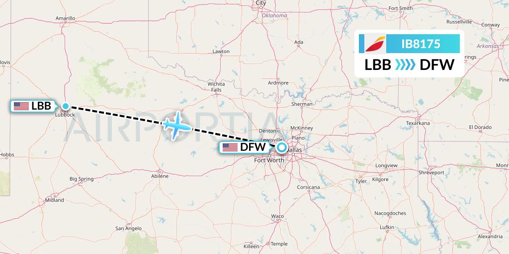 IB8175 Iberia Flight Map: Lubbock to Dallas
