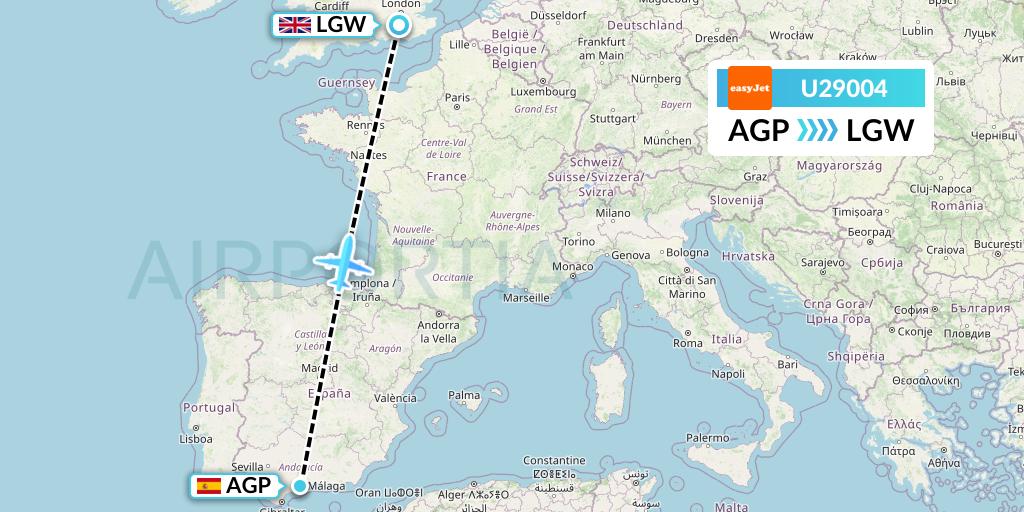 U29004 EasyJet Flight Map: Malaga to London