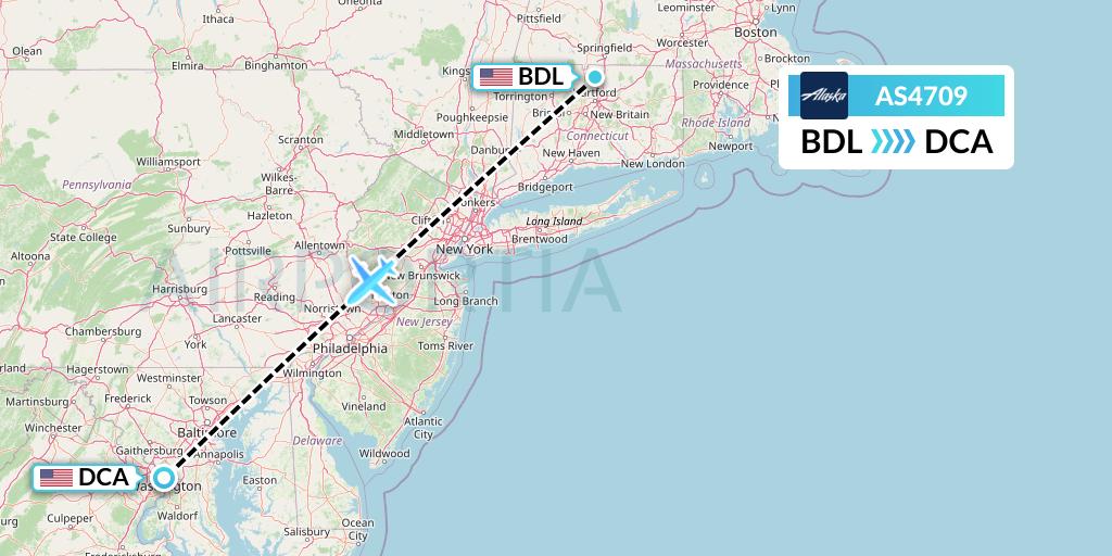 AS4709 Alaska Airlines Flight Map: Windsor Locks to Washington