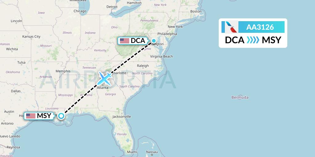AA3126 American Airlines Flight Map: Washington to New Orleans