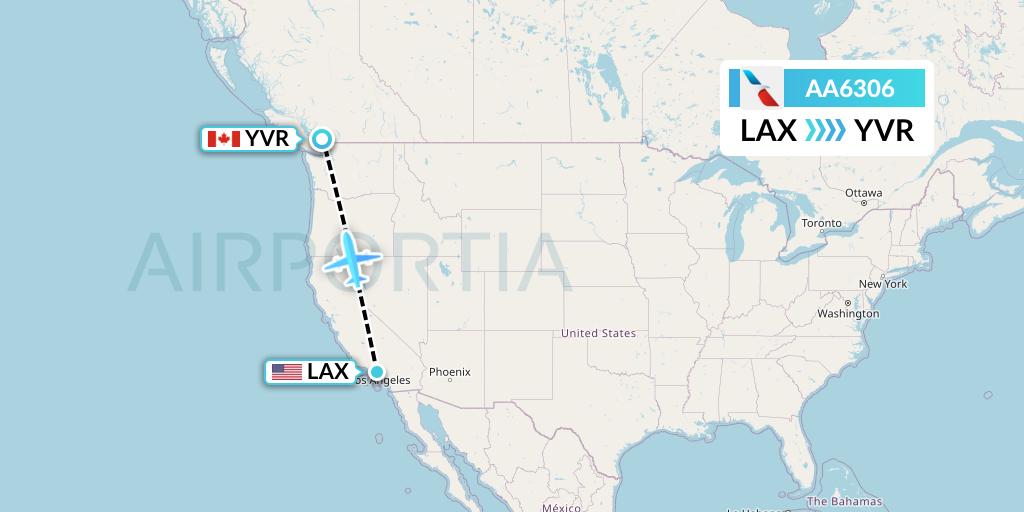 AA6306 American Airlines Flight Map: Los Angeles to Vancouver
