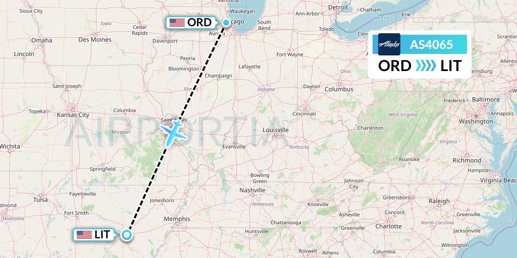 AS4065 Alaska Airlines Flight Map: Chicago to Little Rock