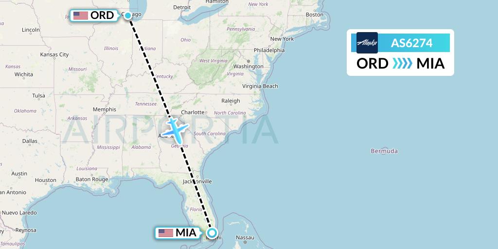 AS6274 Alaska Airlines Flight Map: Chicago to Miami