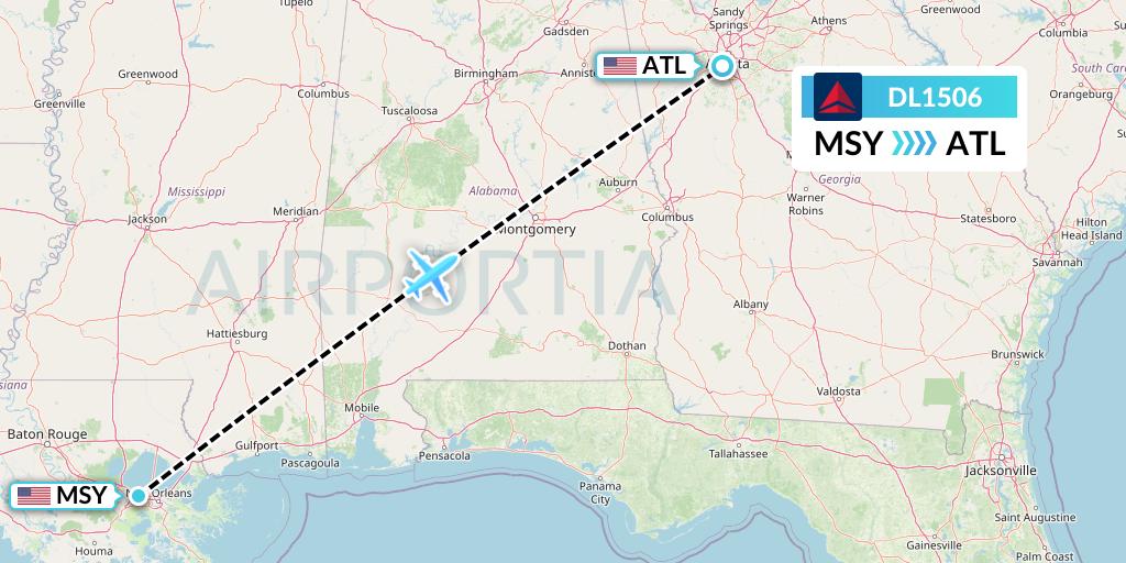 DL1506 Delta Air Lines Flight Map: New Orleans to Atlanta