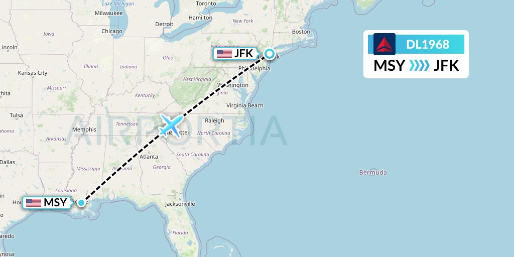 DL1968 Delta Air Lines Flight Map: New Orleans to New York