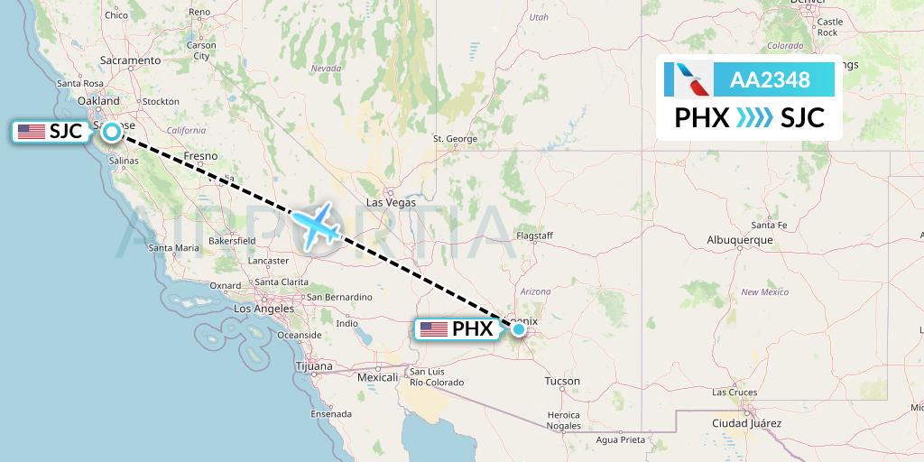 AA2348 American Airlines Flight Map: Phoenix to San Jose