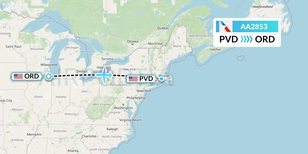 AA2853 American Airlines Flight Map: Providence to Chicago