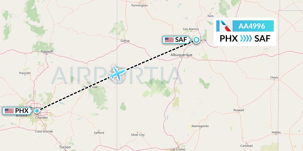 AA4996 American Airlines Flight Map: Phoenix to Santa Fe