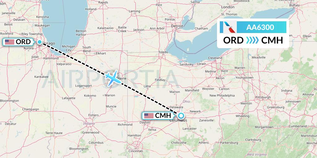 AA6300 American Airlines Flight Map: Chicago to Columbus