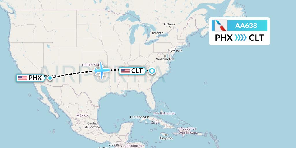 AA638 American Airlines Flight Map: Phoenix to Charlotte