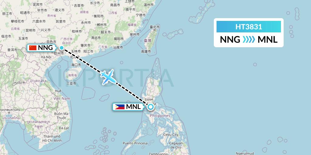 HT3831 Ningxia Cargo Airlines CO.,LTD Flight Map: Nanning to Manila
