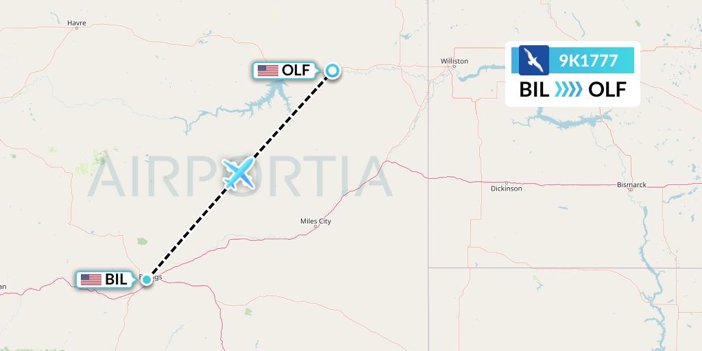 9K1777 Cape Air Flight Map: Billings to Wolf Point