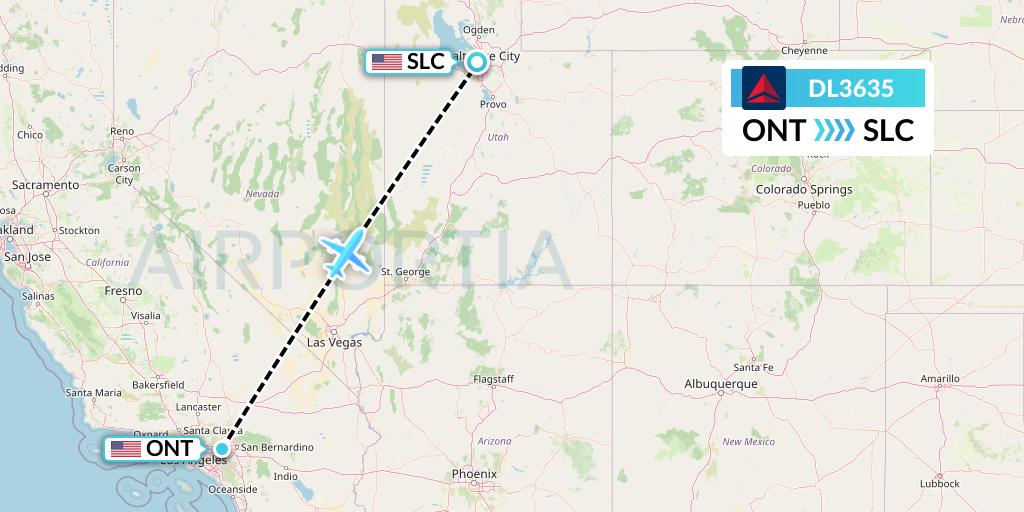 DL3635 Delta Air Lines Flight Map: Ontario to Salt Lake City