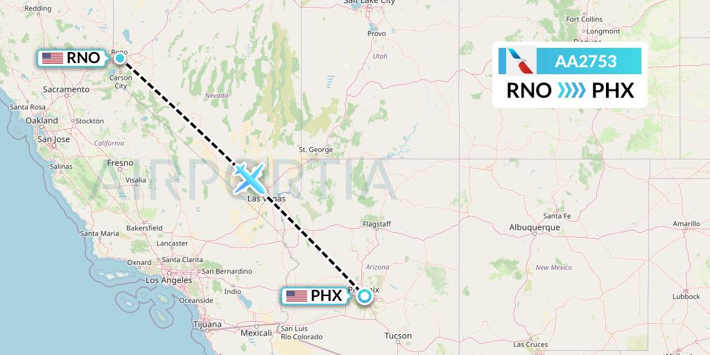 AA2753 American Airlines Flight Map: Reno to Phoenix