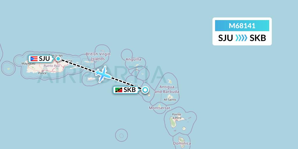 M68141 Amerijet International Flight Map: San Juan to Basseterre