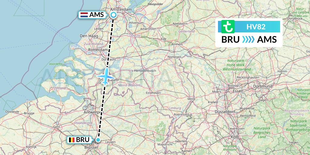 HV82 Transavia Flight Map: Brussels to Amsterdam
