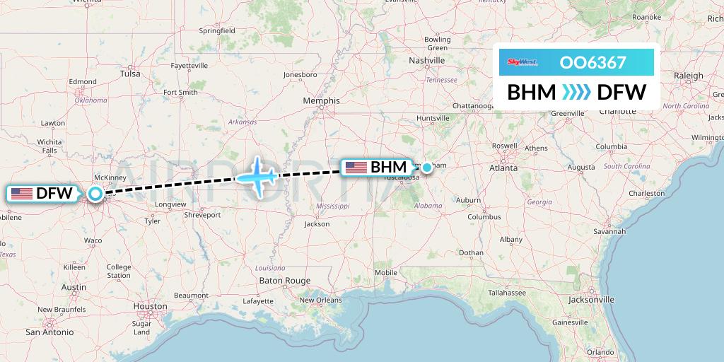 OO6367 SkyWest Airlines Flight Map: Birmingham to Dallas