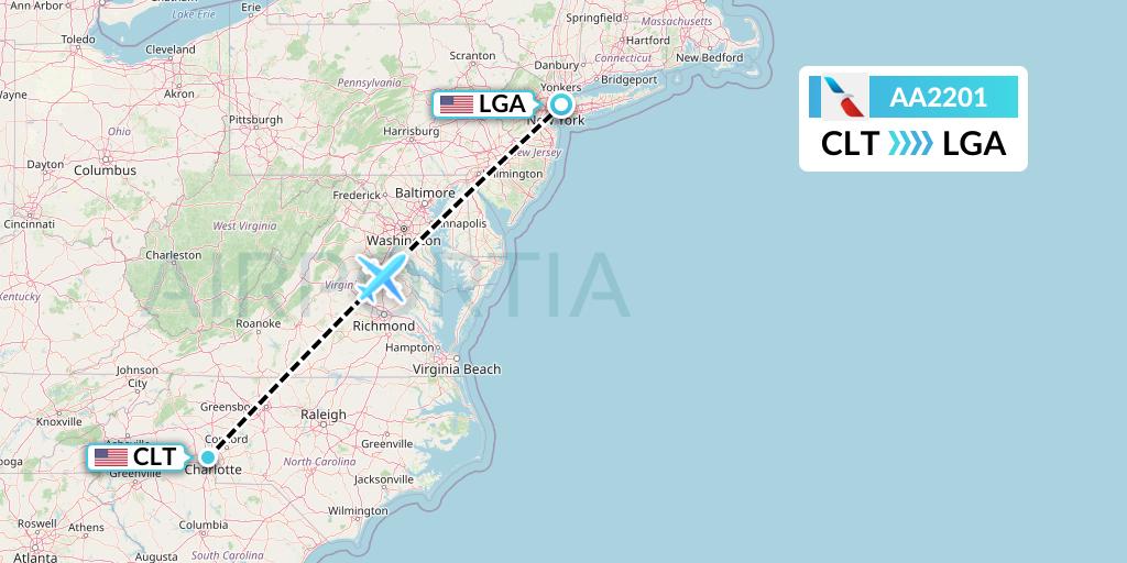 AA2201 American Airlines Flight Map: Charlotte to New York