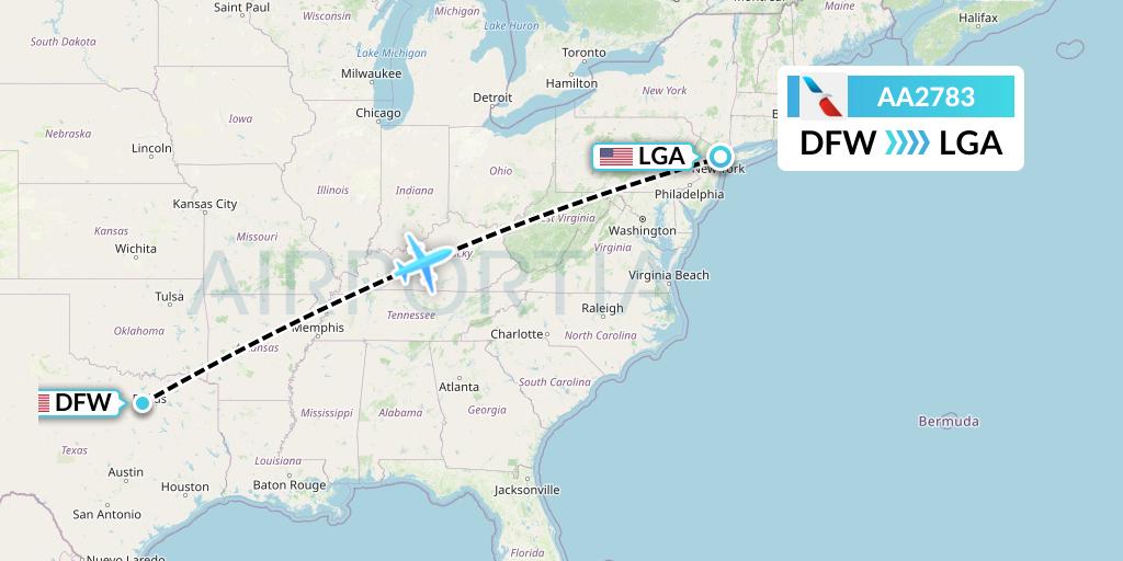 AA2783 American Airlines Flight Map: Dallas to New York