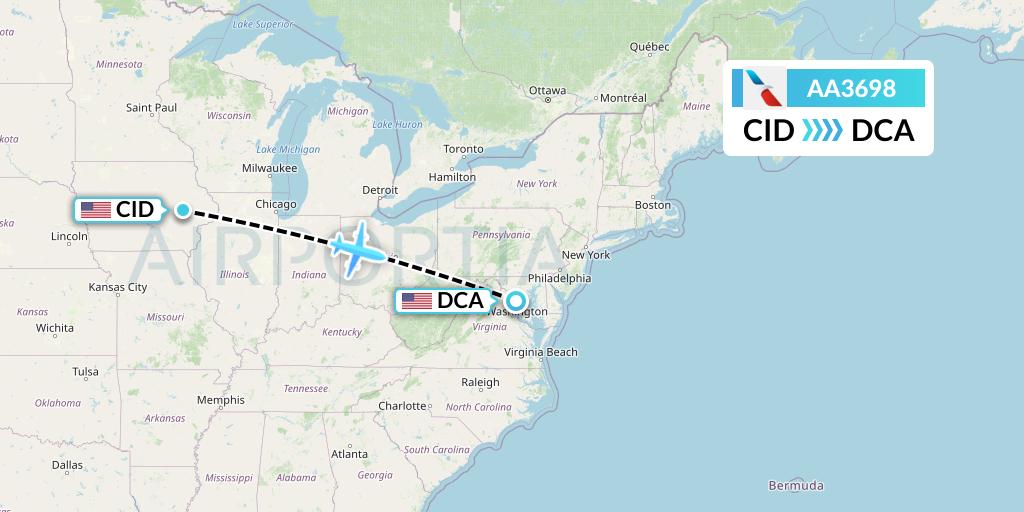 AA3698 American Airlines Flight Map: Cedar Rapids to Washington