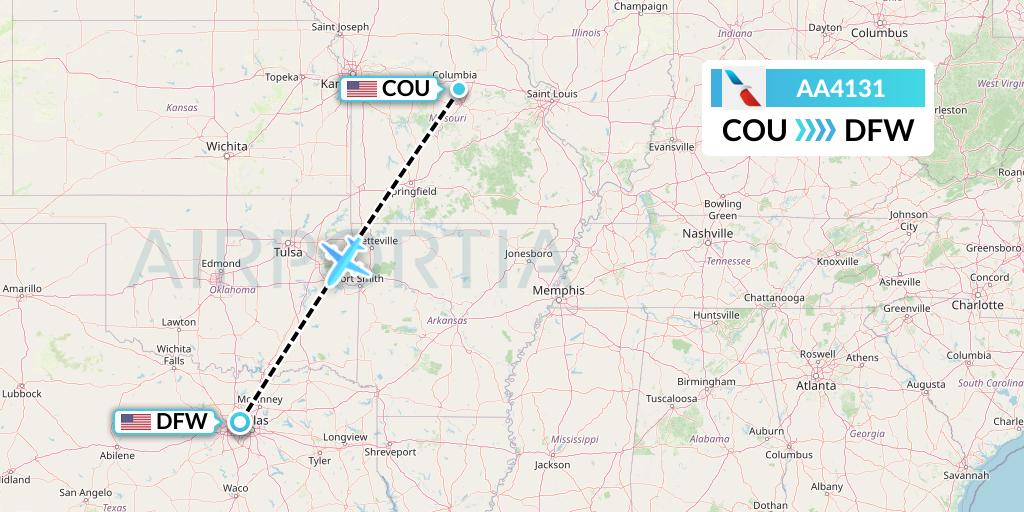 AA4131 American Airlines Flight Map: Columbia to Dallas