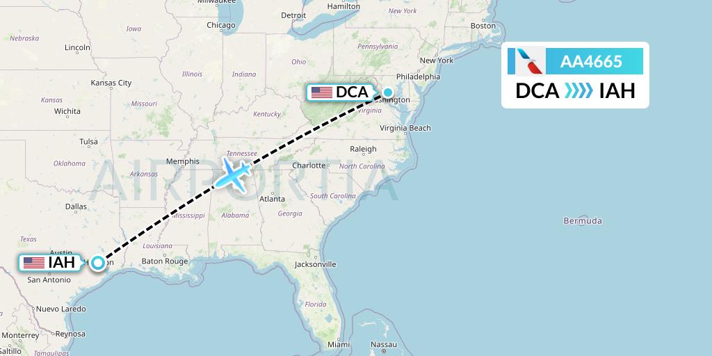AA4665 American Airlines Flight Map: Washington to Houston