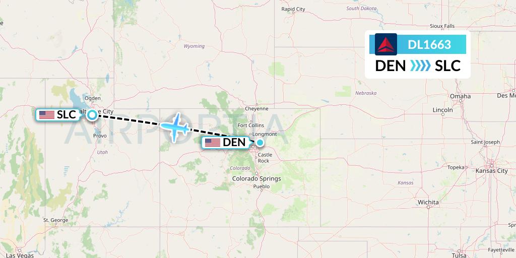 DL1663 Delta Air Lines Flight Map: Denver to Salt Lake City