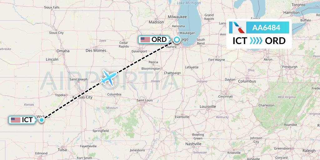 AA6484 American Airlines Flight Map: Wichita to Chicago