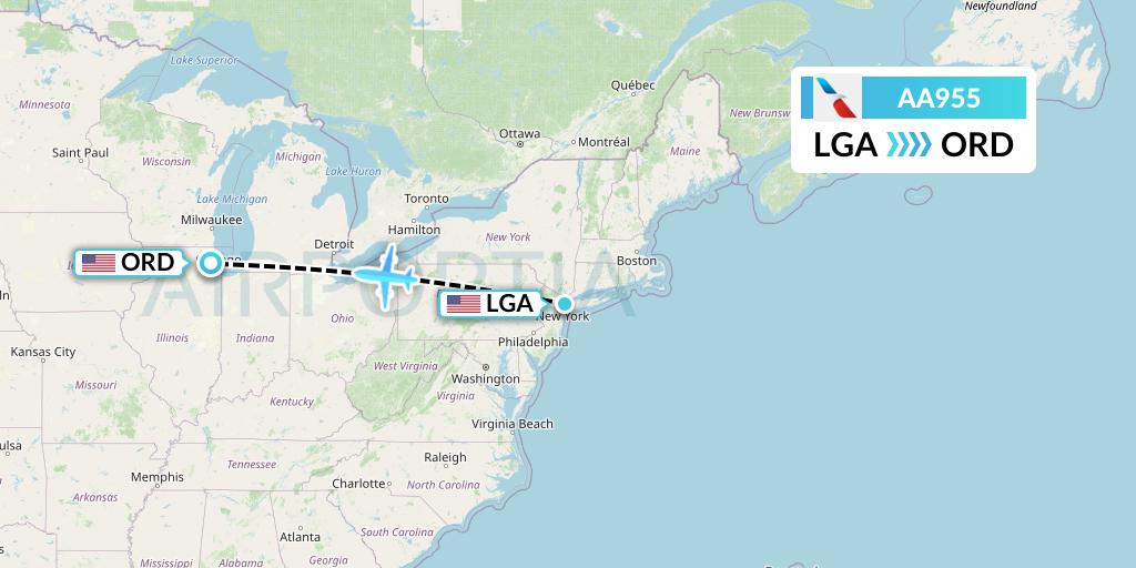 AA955 American Airlines Flight Map: New York to Chicago