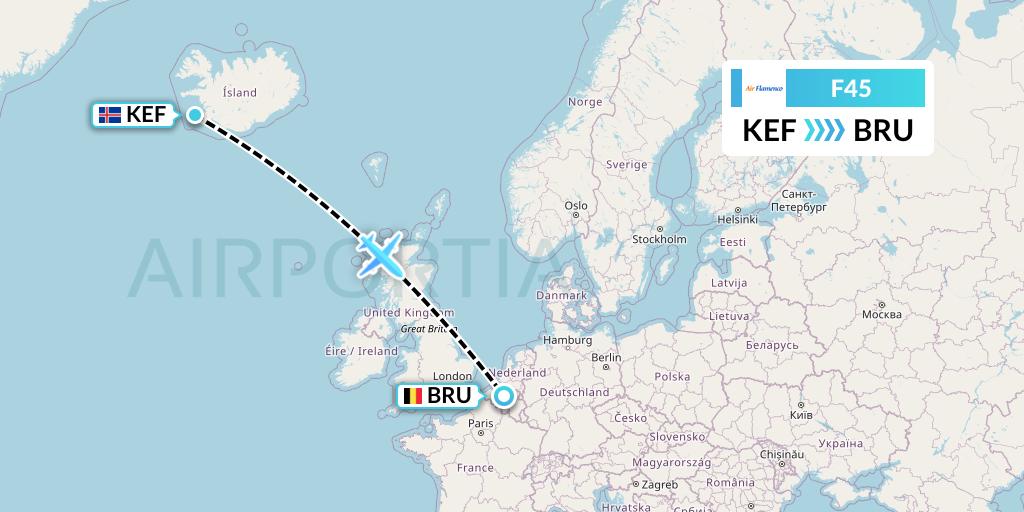 F45 Air Flamenco Flight Map: Reykjavik to Brussels
