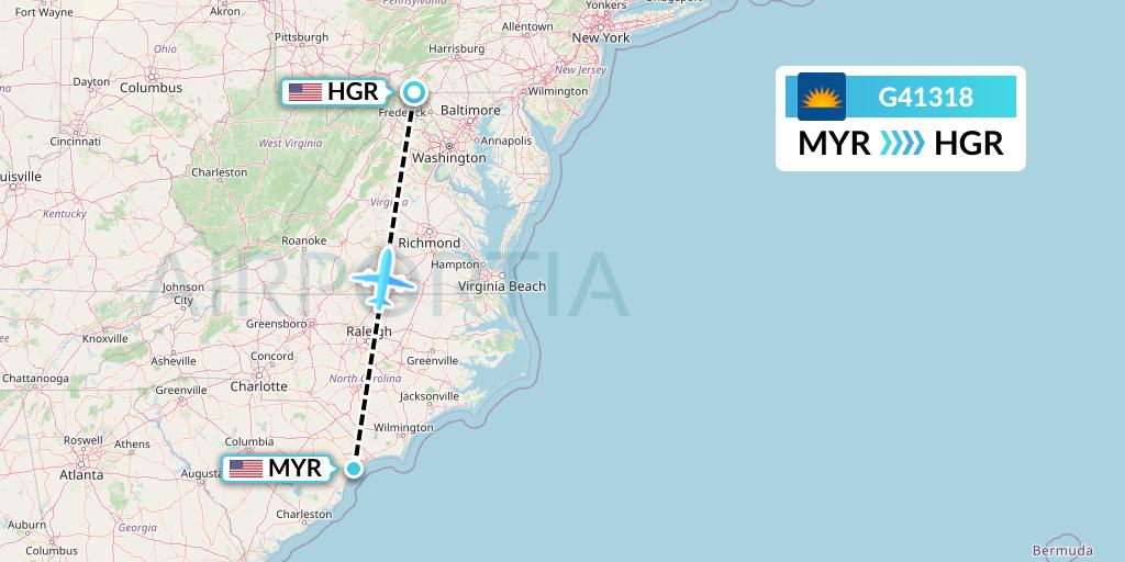 G41318 Allegiant Air Flight Map: Myrtle Beach to Hagerstown
