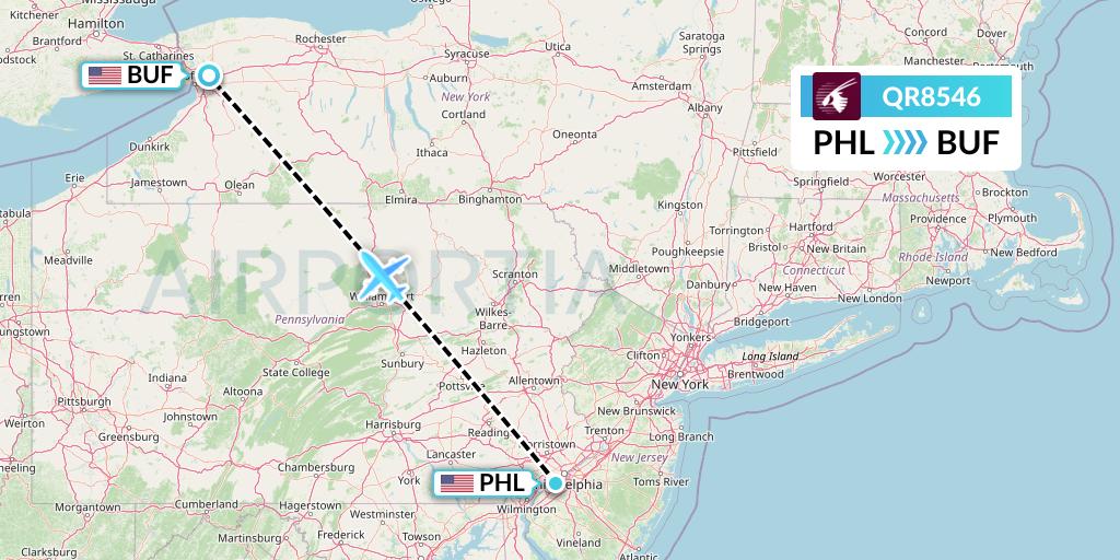 QR8546 Qatar Airways Flight Map: Philadelphia to Buffalo