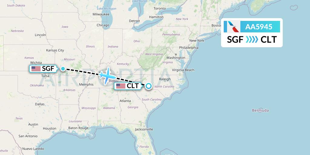 AA5945 American Airlines Flight Map: Springfield to Charlotte