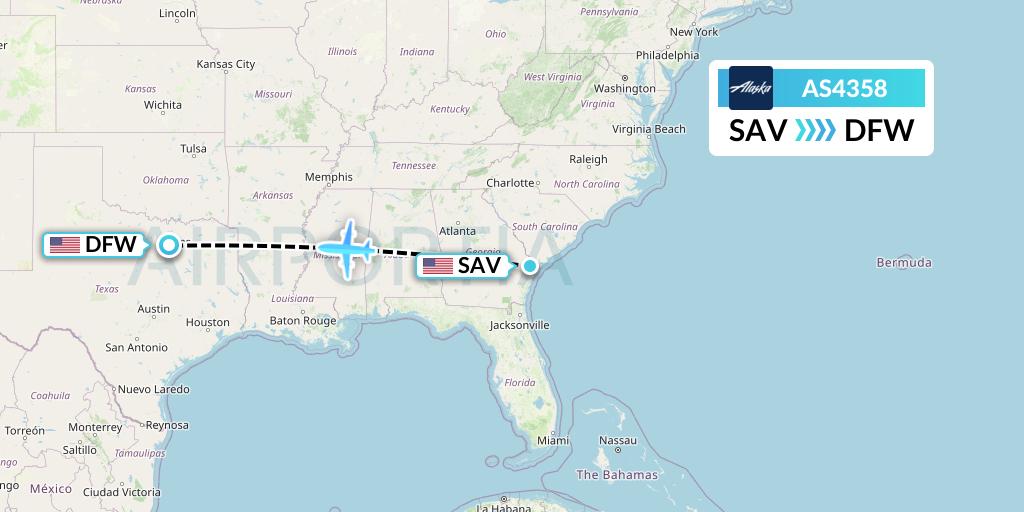 AS4358 Alaska Airlines Flight Map: Savannah to Dallas