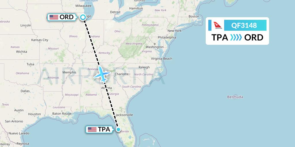 QF3148 Qantas Flight Map: Tampa to Chicago