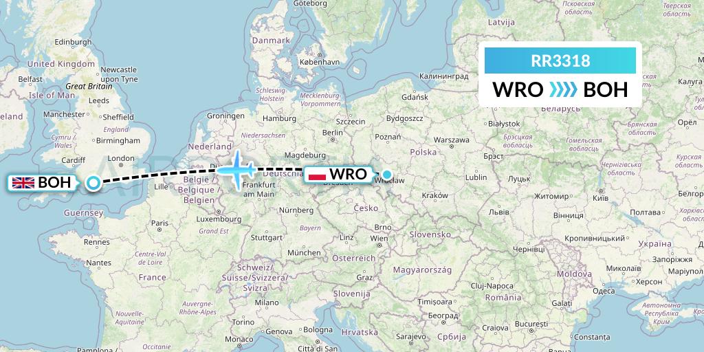 RR3318 Royal Air Force Flight Map: Wroclaw to Bournemouth