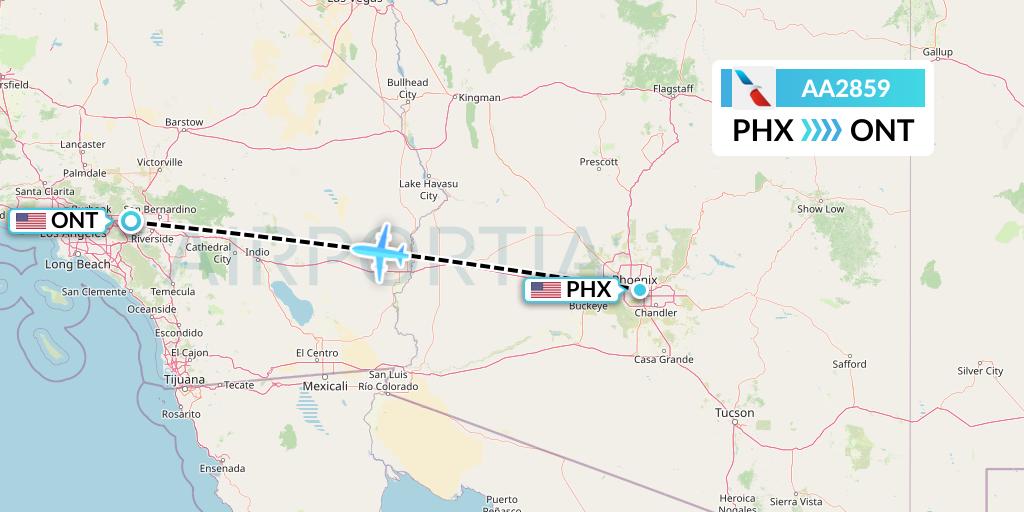 AA2859 American Airlines Flight Map: Phoenix to Ontario