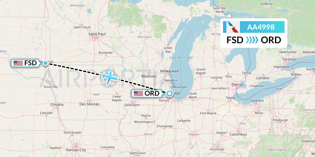 AA4998 American Airlines Flight Map: Sioux Falls to Chicago