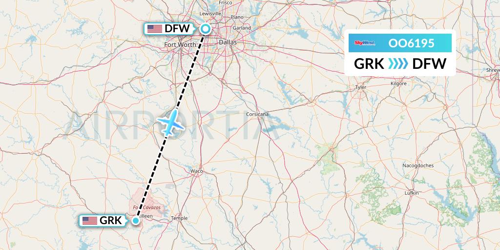 OO6195 SkyWest Airlines Flight Map: Killeen to Dallas