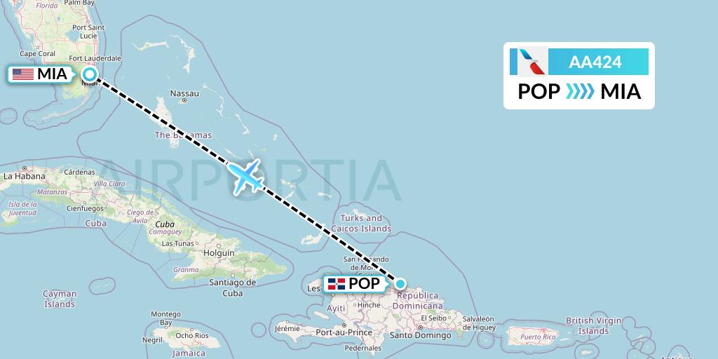 AA424 American Airlines Flight Map: Puerto Plata to Miami
