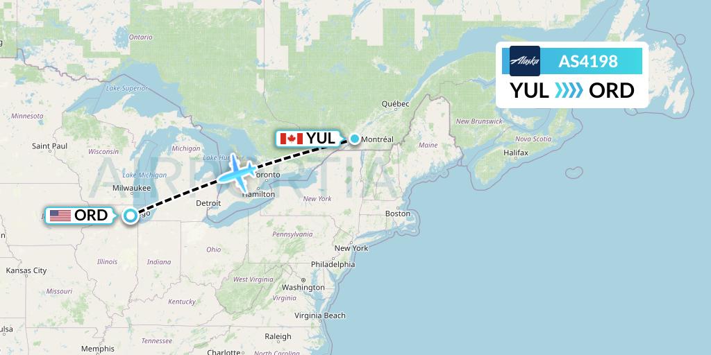 AS4198 Alaska Airlines Flight Map: Montreal to Chicago