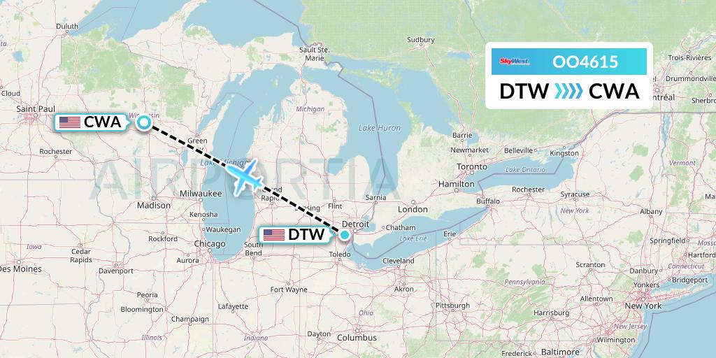 OO4615 SkyWest Airlines Flight Map: Detroit to Wausau