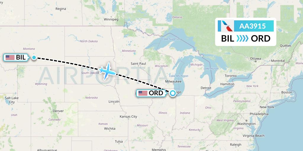 AA3915 American Airlines Flight Map: Billings to Chicago
