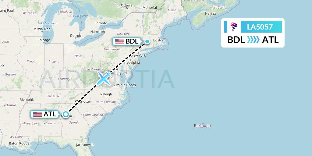 LA5057 LAN Airlines Flight Map: Windsor Locks to Atlanta