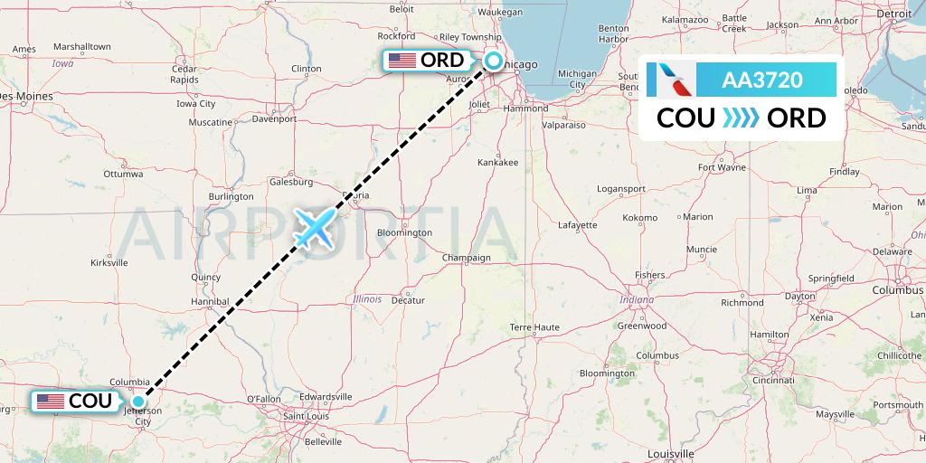 AA3720 American Airlines Flight Map: Columbia to Chicago