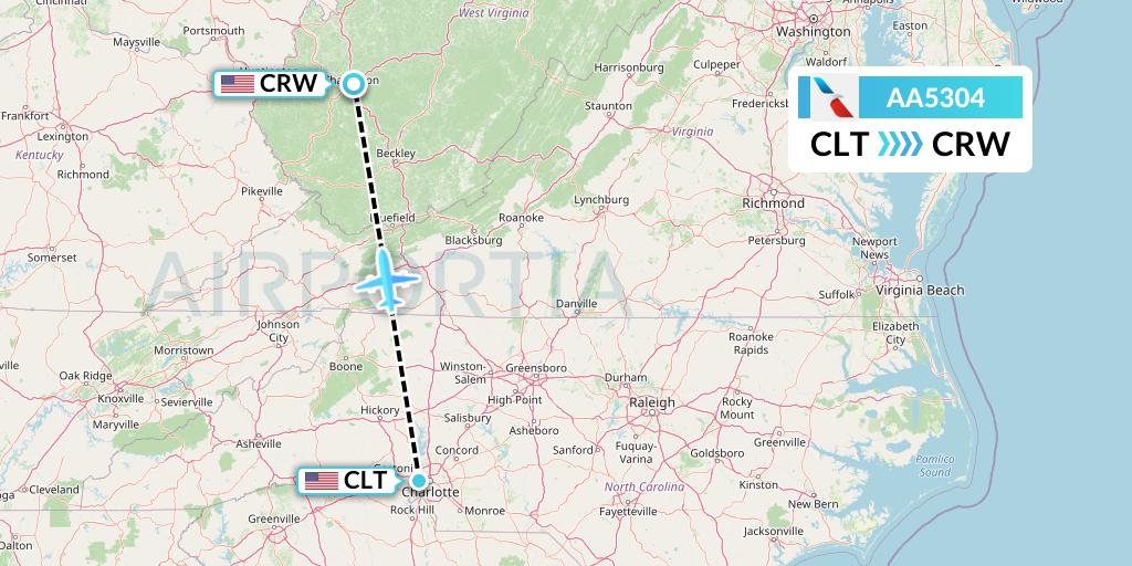 AA5304 American Airlines Flight Map: Charlotte to Charleston