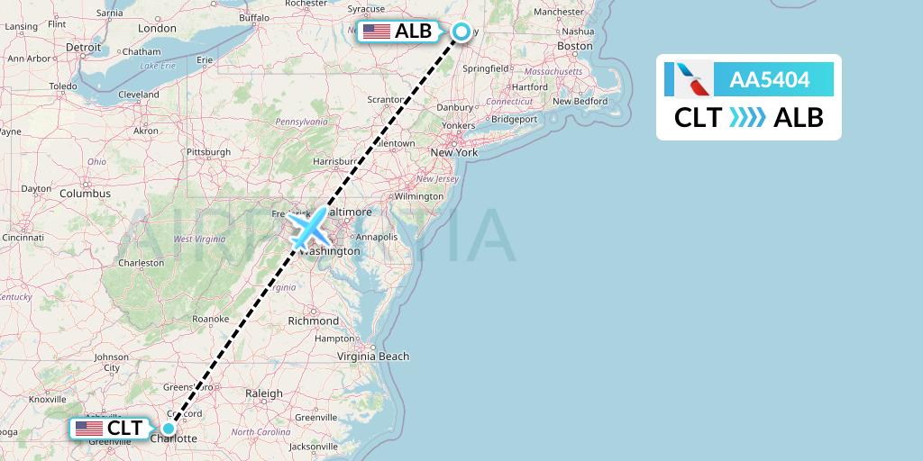 AA5404 American Airlines Flight Map: Charlotte to Albany