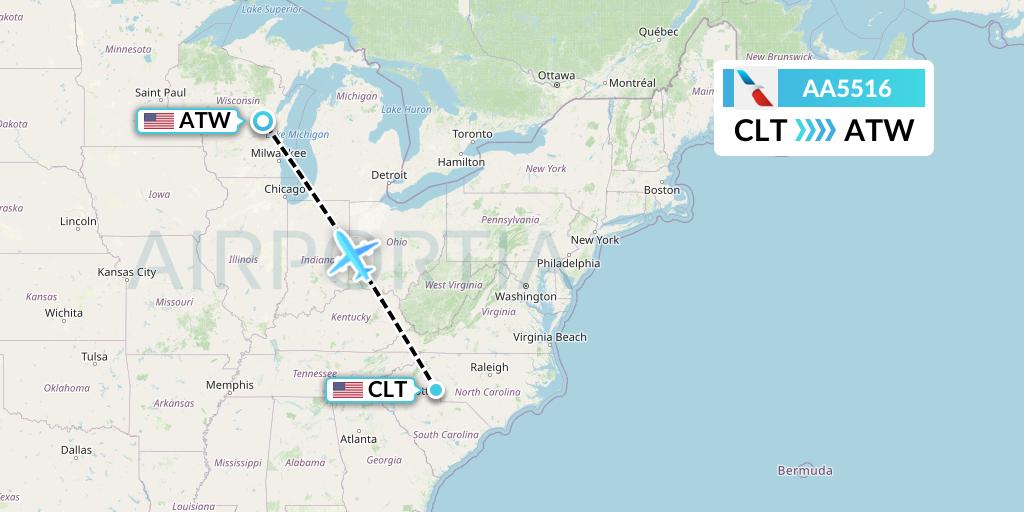 AA5516 American Airlines Flight Map: Charlotte to Appleton